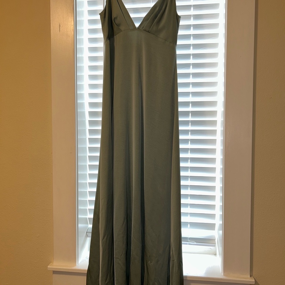Lulus Captivating Elegance Sage Green Satin Backless Maxi Dress